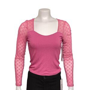 Crave Fame Juniors' Flocked Illusion Mesh-Sleeve Top - Rose Berry